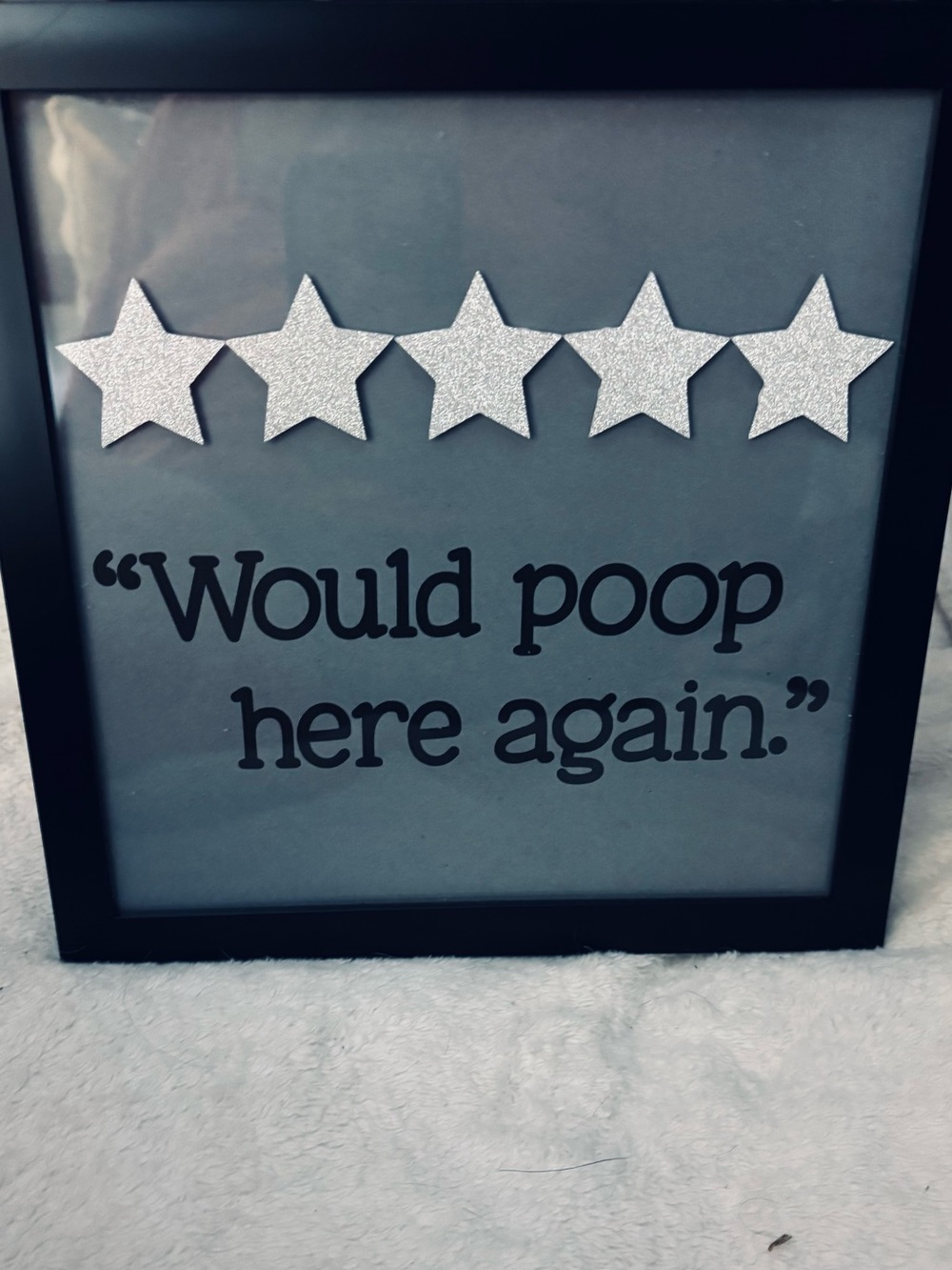 “Would poop here again" framed sign